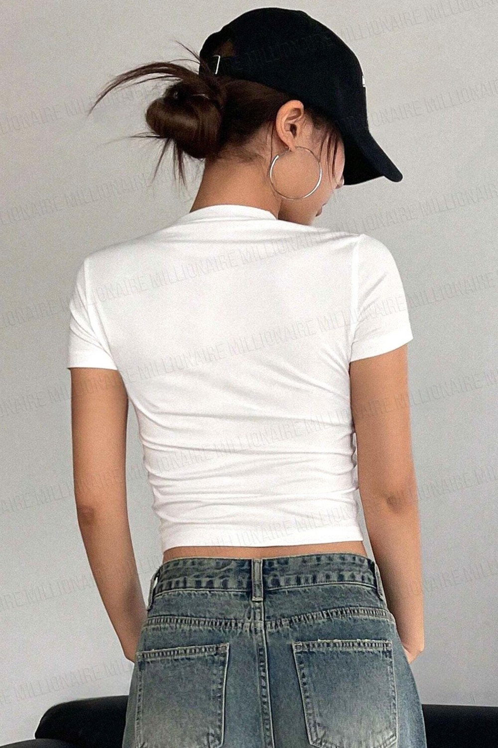 Teenage Millionaire Kadın Beyaz Bisiklet Yaka Likralı Kısa Kol Body Crop Bluz Örme Kumaş Kalıbı görsel 2