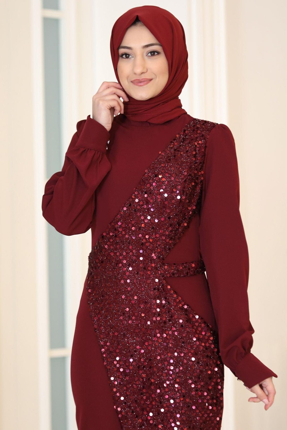 Esilanur Hürrem Tesettür Abiye Mürdüm görsel 2