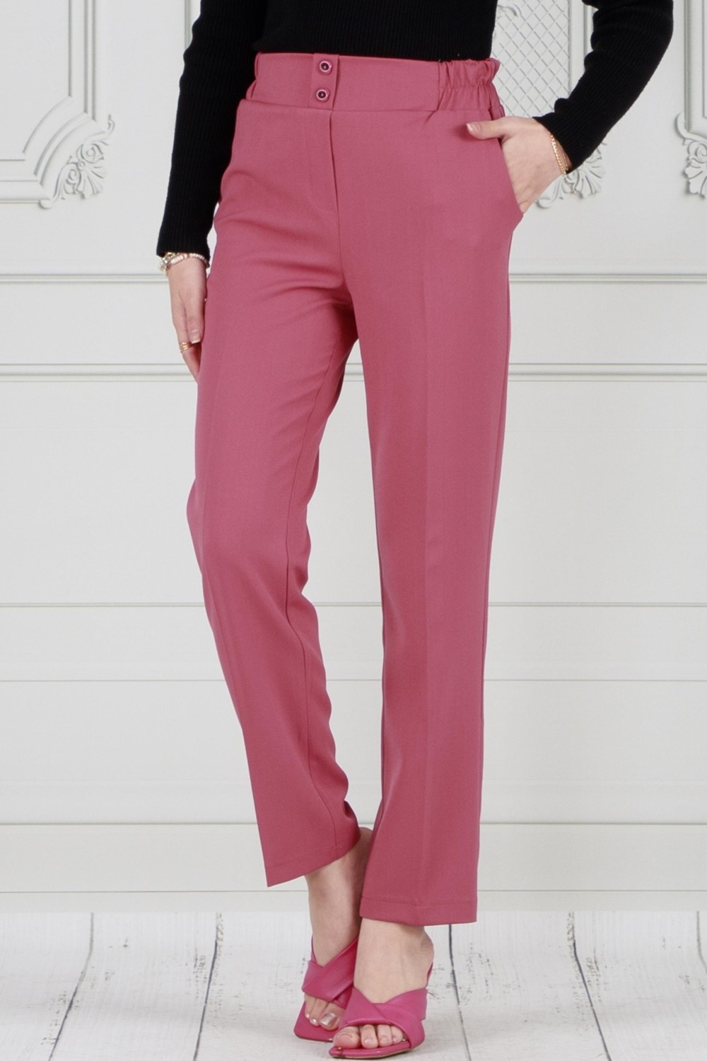Sevitli Cepli Dar Paça Pantolon-Pembe