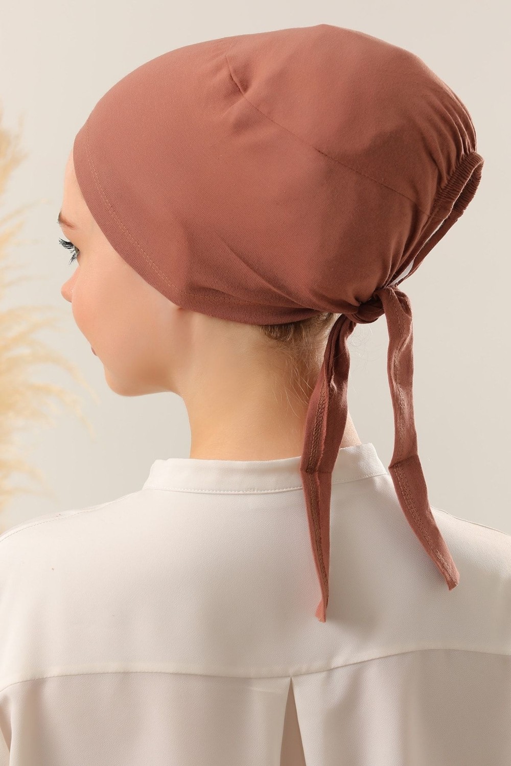 Melodi Scarf Tesettür Dikişli Bone Bej görsel 6
