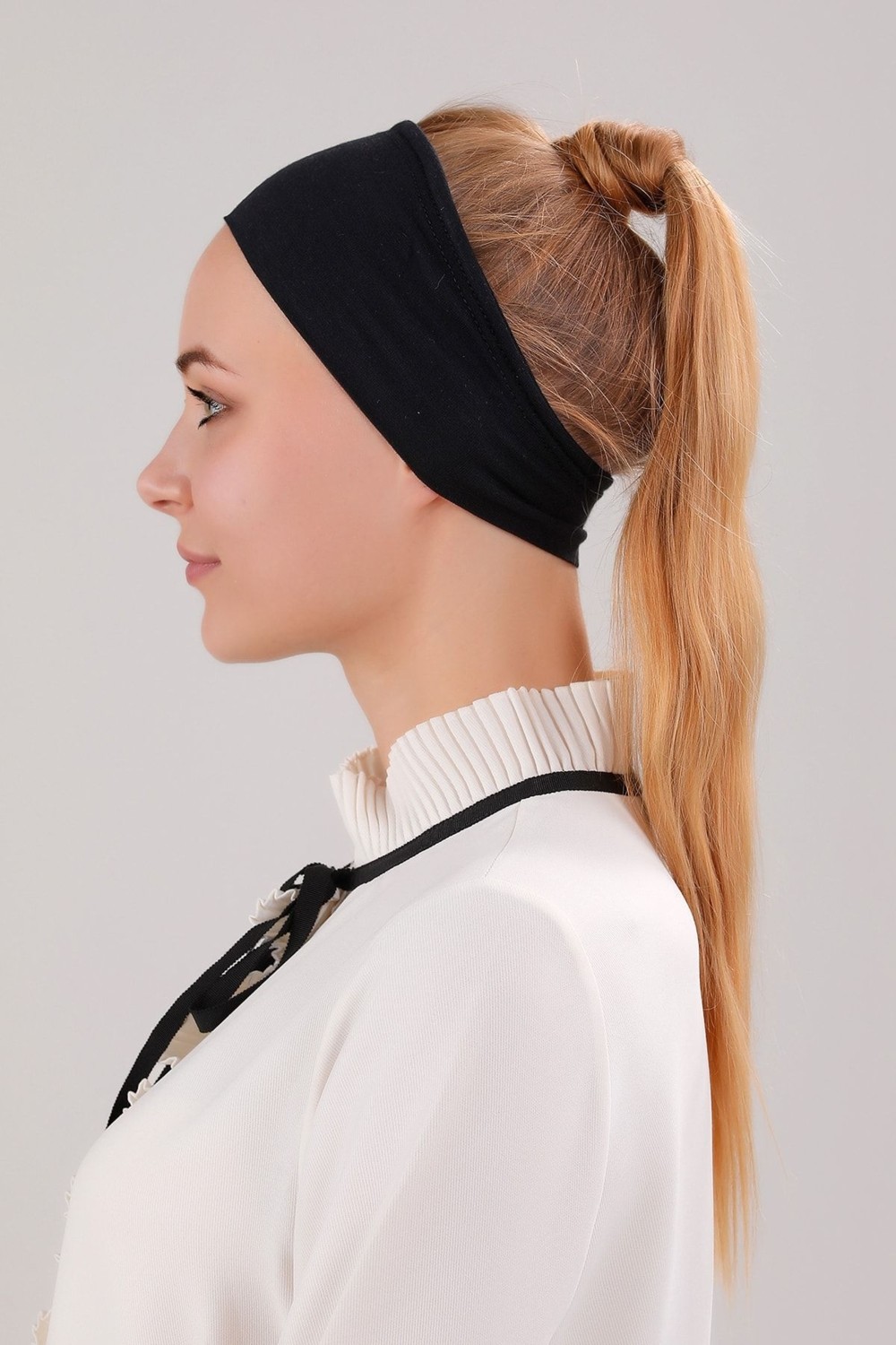 Melodi Scarf Sihirli Yapışkanlı Kaymayan Bandana Spor Bone Siyah