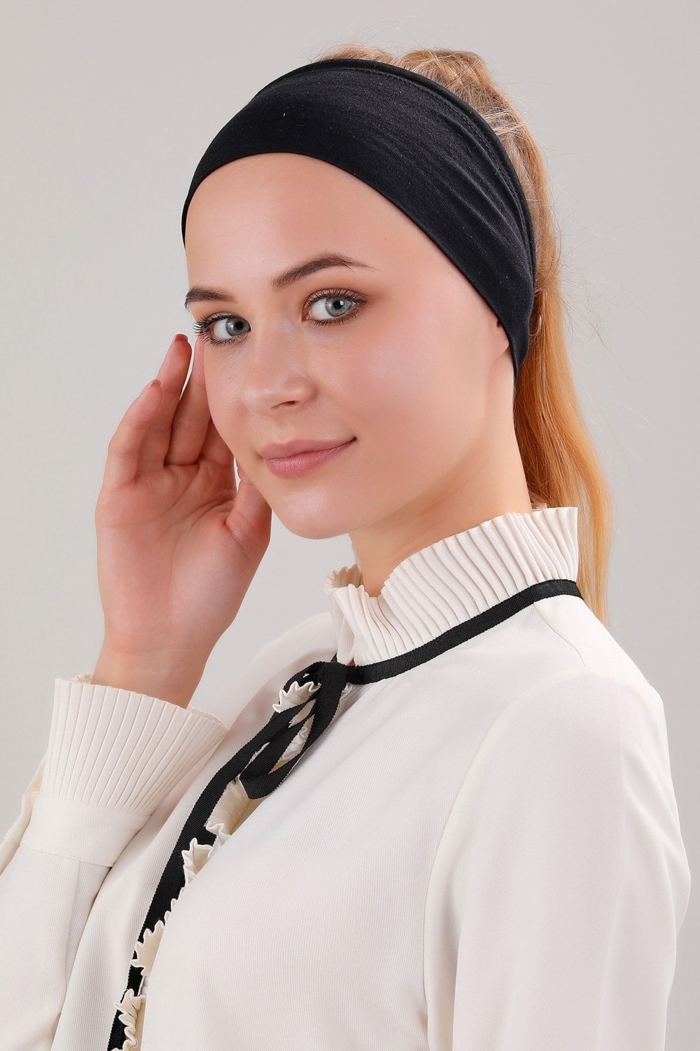 Melodi Scarf Sihirli Yapışkanlı Kaymayan Bandana Spor Bone Siyah görsel 2