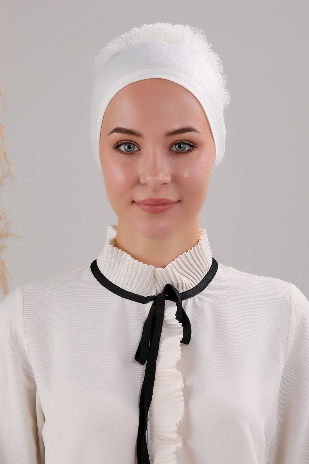 Melodi Scarf Tesettür Fırfırlı Bone Bej