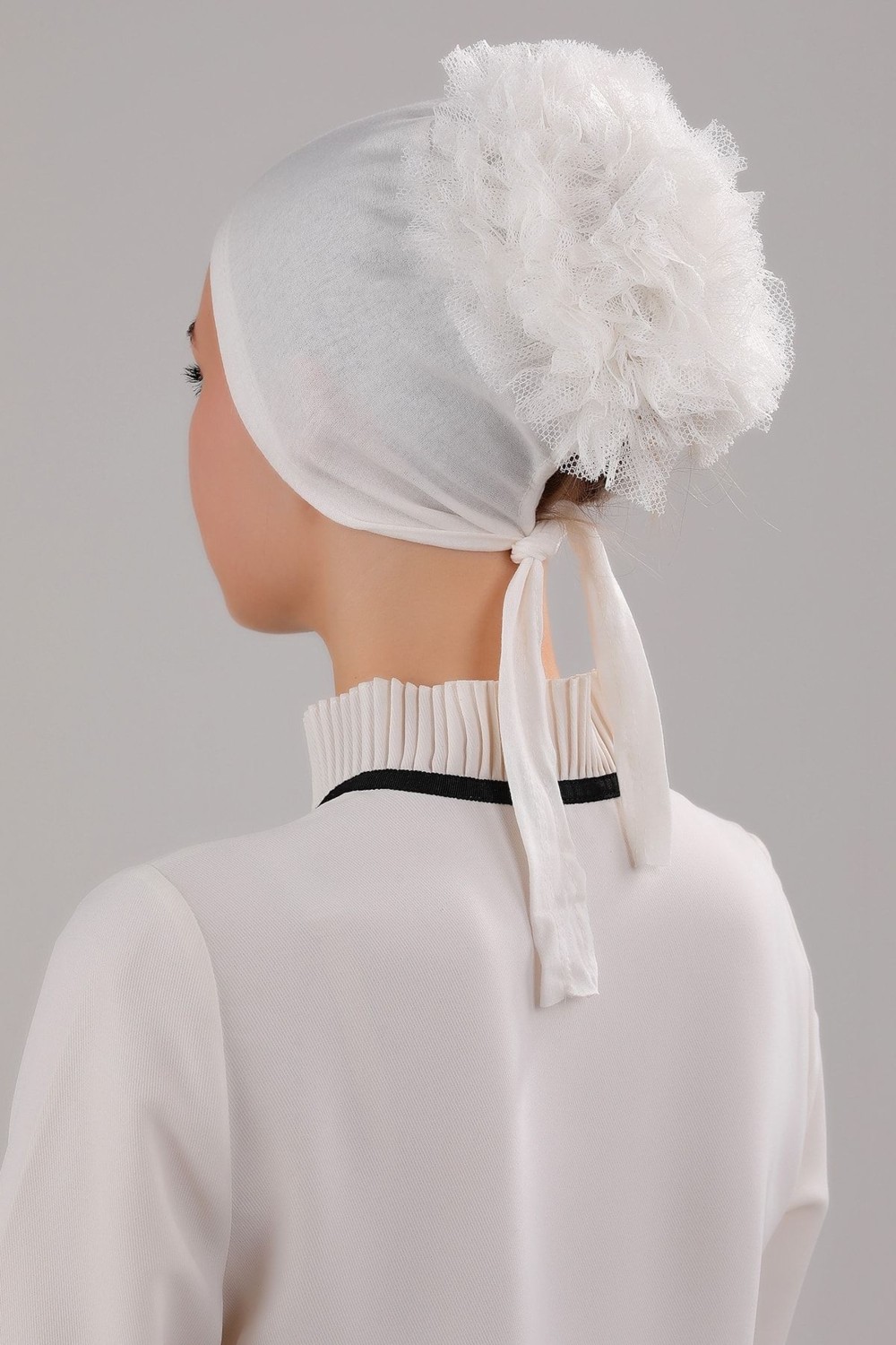 Melodi Scarf Tesettür Fırfırlı Bone Bej görsel 3