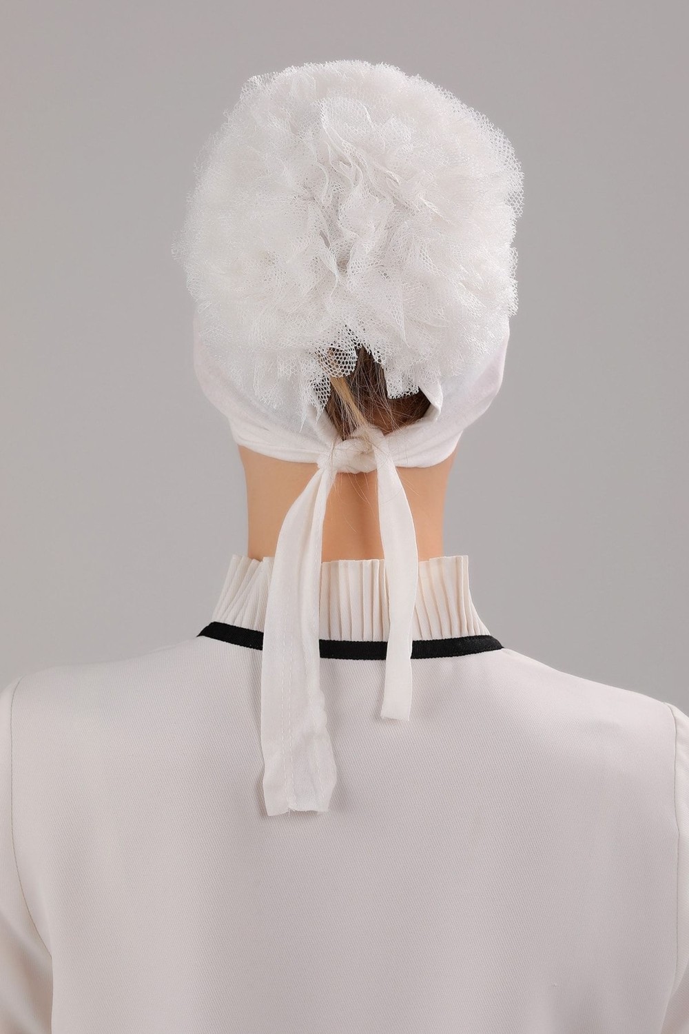 Melodi Scarf Tesettür Fırfırlı Bone Bej görsel 4