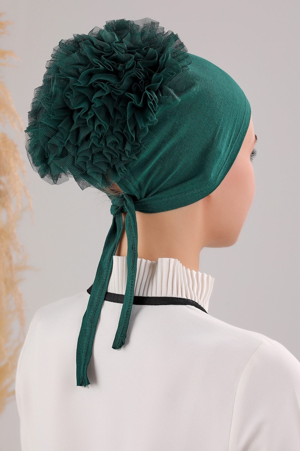 Melodi Scarf Tesettür Fırfırlı Bone Bej görsel 7