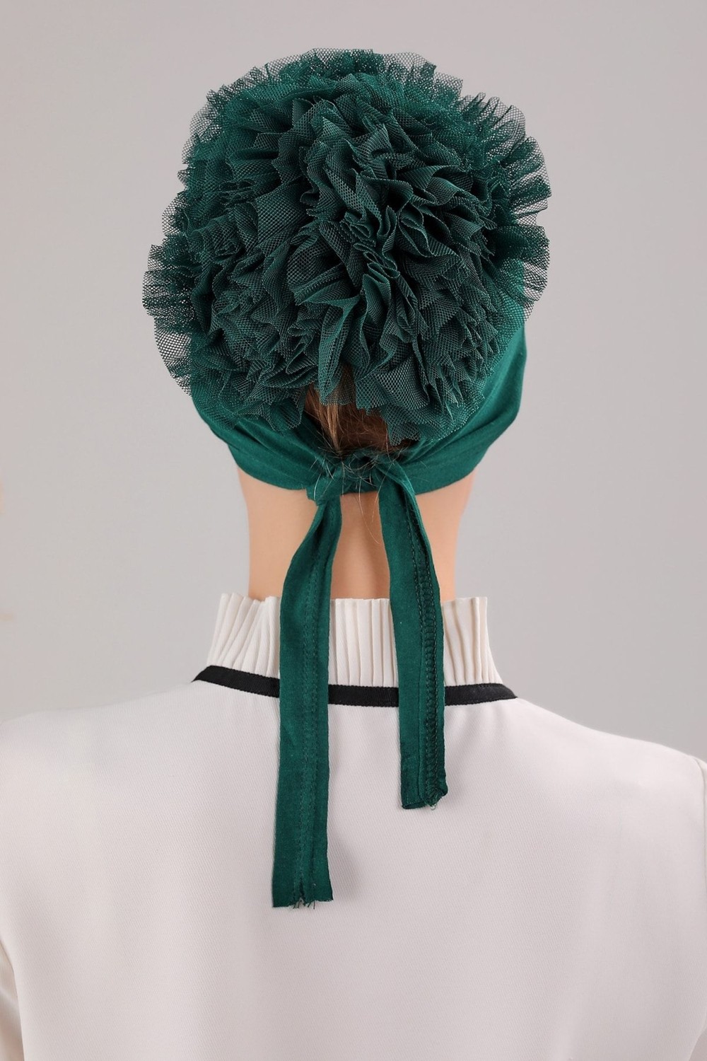 Melodi Scarf Tesettür Fırfırlı Bone Bej görsel 8