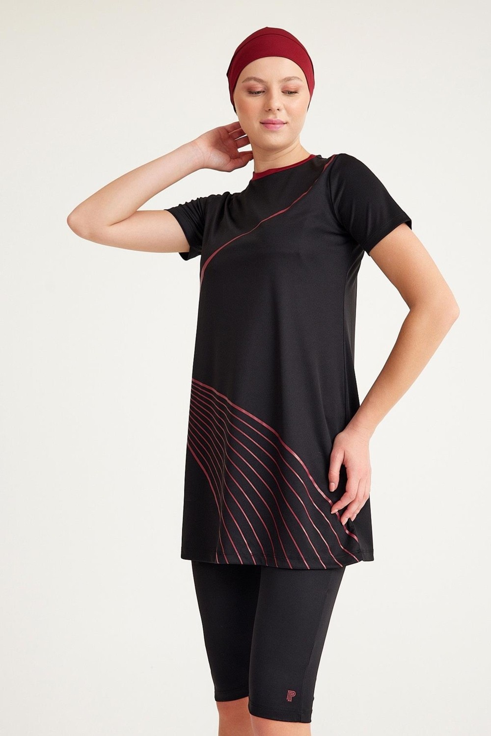 Signature Style 2154_Baskılı Boneli Yarı Kapalı 3'lü Mayo