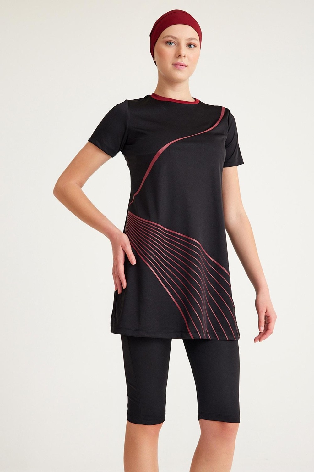 Signature Style 2154_Baskılı Boneli Yarı Kapalı 3'lü Mayo görsel 2