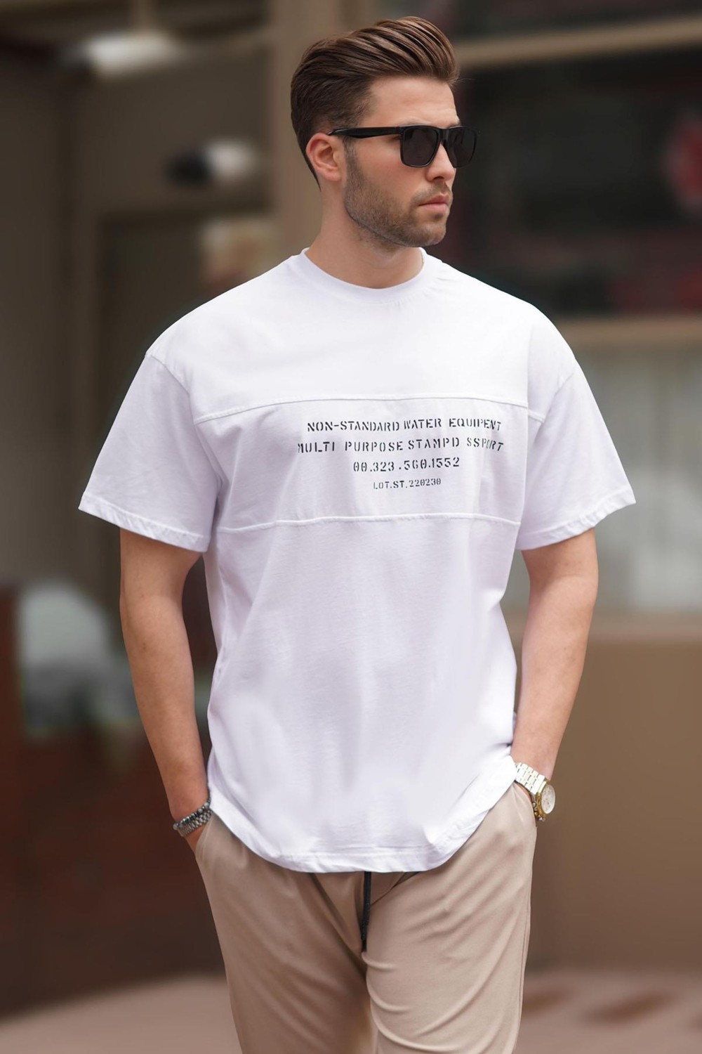 Madmext Bordo Oversize Bisiklet Yaka Baskılı Erkek Tişört 7018 görsel 7