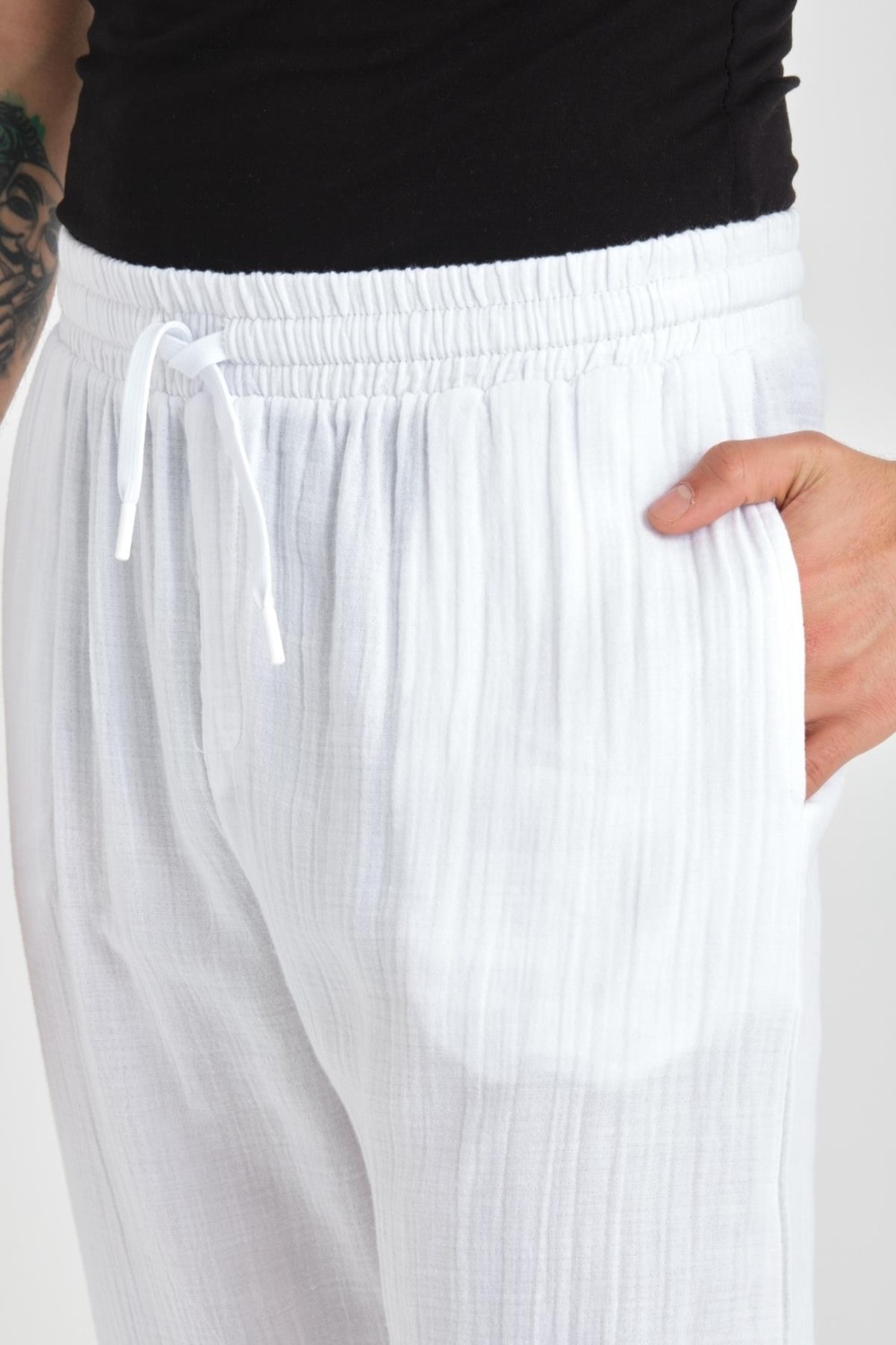 Valiberta Hafif ve Rahat Müslin Baggy Erkek Pantolon - Siyah görsel 2