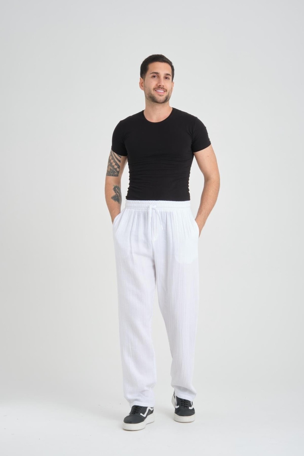 Valiberta Hafif ve Rahat Müslin Baggy Erkek Pantolon - Siyah görsel 3
