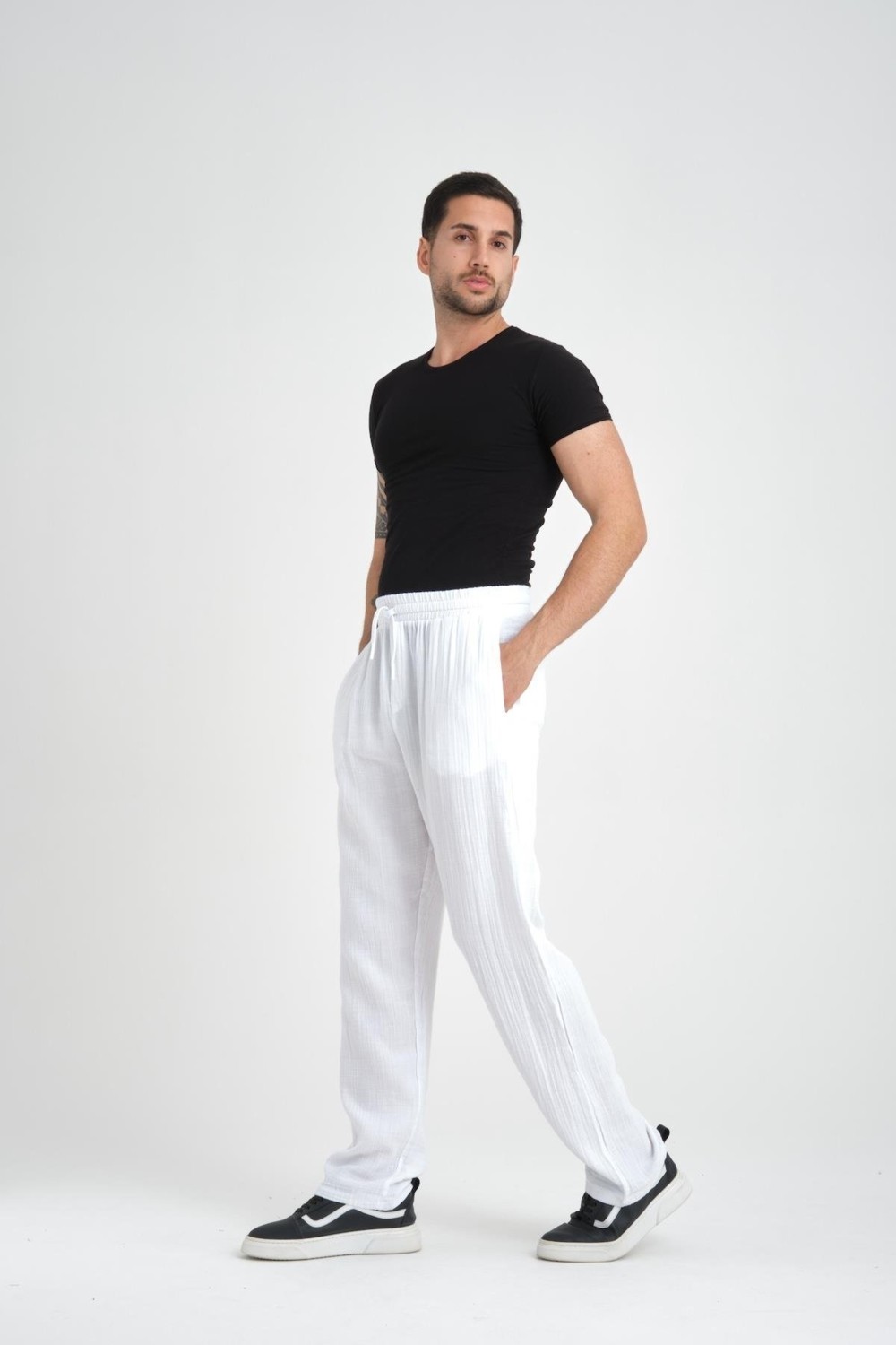 Valiberta Hafif ve Rahat Müslin Baggy Erkek Pantolon - Siyah görsel 4