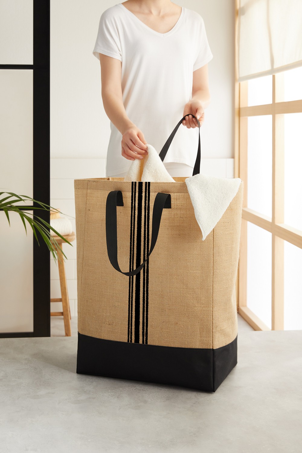 Ocean Home Textile Jüt Asılabilir Katlanır Kirli Çamaşır Dolap Içi Oyuncak Düzenleyici Saklama Çantası Sepet 40x25x55 cm görsel 4