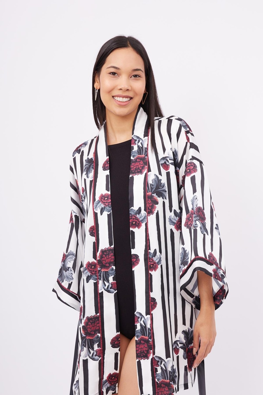 Peraluna STRIPE GARDEN SHORT KIMONO Baskılı Saten Kadın Kısa Kimono - Çok Renkli görsel 2