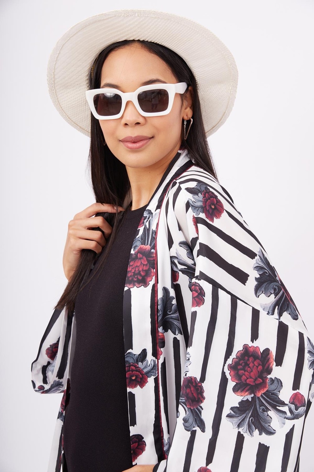 Peraluna STRIPE GARDEN SHORT KIMONO Baskılı Saten Kadın Kısa Kimono - Çok Renkli görsel 4
