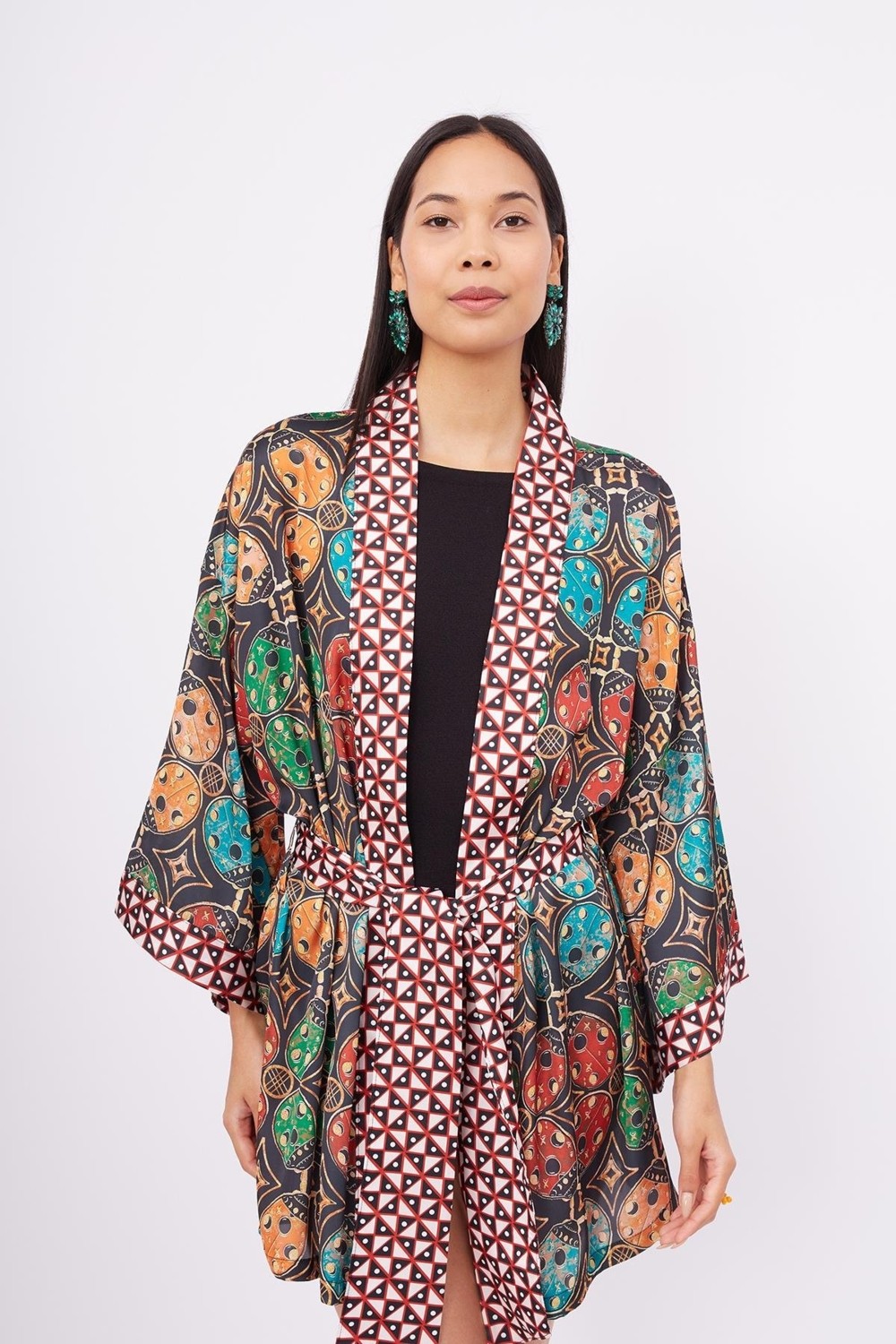 Peraluna LADYBUG SHORT KIMONO Baskılı Saten Kadın Kısa Kimono - Çok Renkli görsel 2