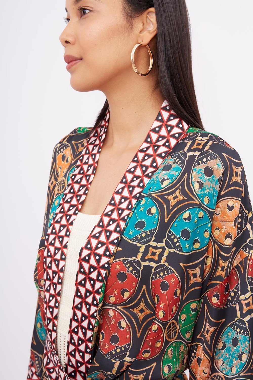 Peraluna LADYBUG SHORT KIMONO Baskılı Saten Kadın Kısa Kimono - Çok Renkli görsel 3