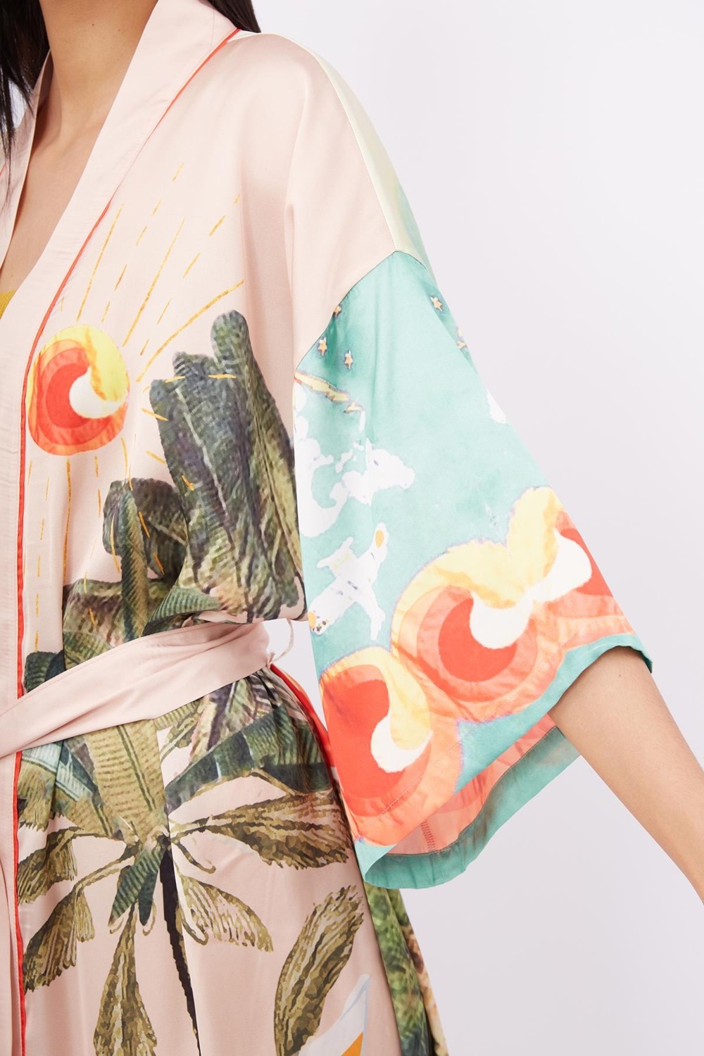 Peraluna SUMMER TIME LONG KIMONO Baskılı Saten Kadın Uzun Kimono - Çok Renkli görsel 3