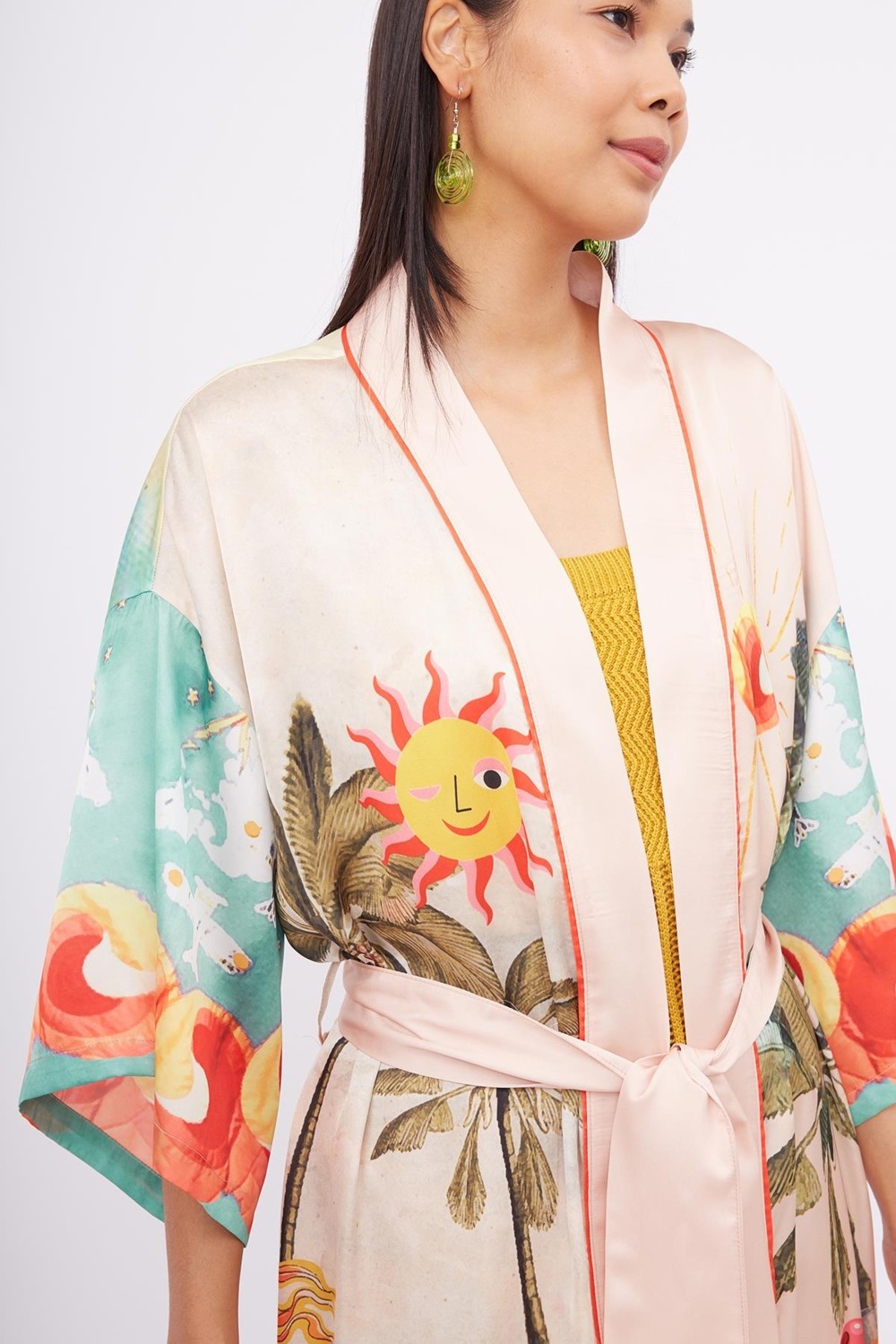 Peraluna SUMMER TIME LONG KIMONO Baskılı Saten Kadın Uzun Kimono - Çok Renkli görsel 4