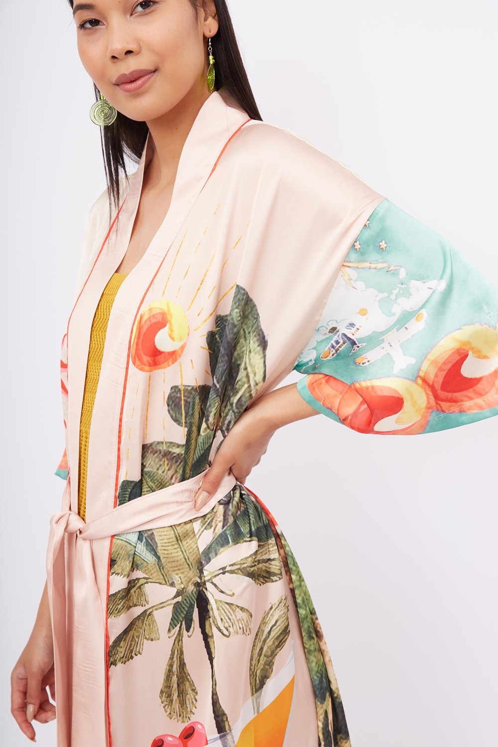 Peraluna SUMMER TIME LONG KIMONO Baskılı Saten Kadın Uzun Kimono - Çok Renkli görsel 5