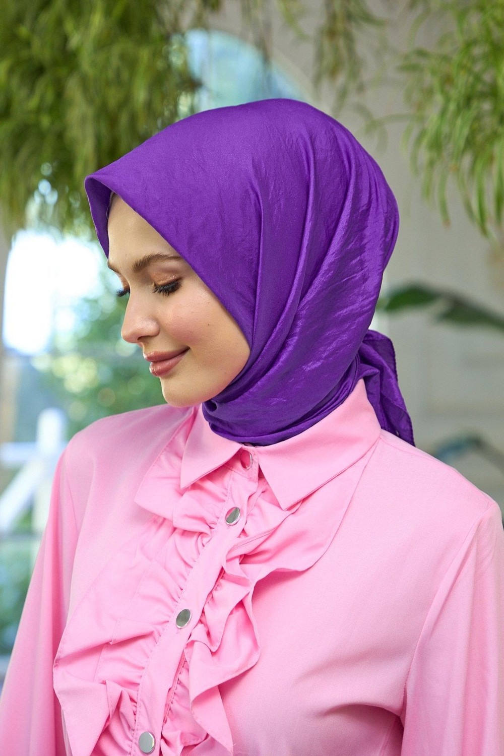İpekhan Düz Desen Vual Eşarp Krem Vual Ipek Eşarp - 10100-11 görsel 3