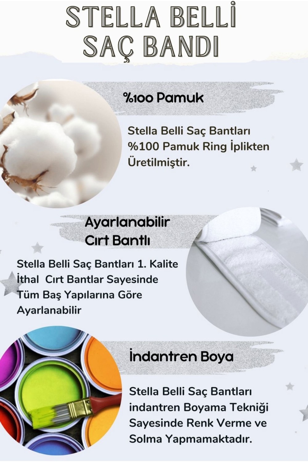 Stella Belli Saç Bandı | %100 Pamuk Havlu | Cilt Bakımı, Ter Sporcu Makyaj Saç Bandana | Cırt Bant Biyeli | Siyah görsel 5