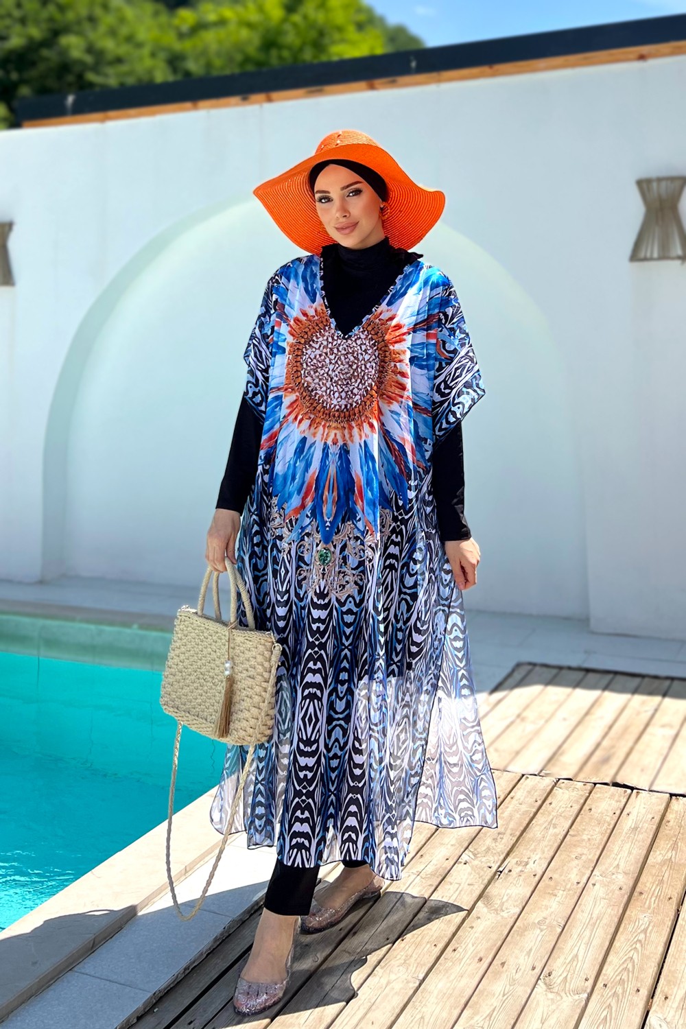 Remsa Mayo Remsa Tesettür Mayo Üzerine Desenli Tek Kaftan Pareo 430-307 Arjantin