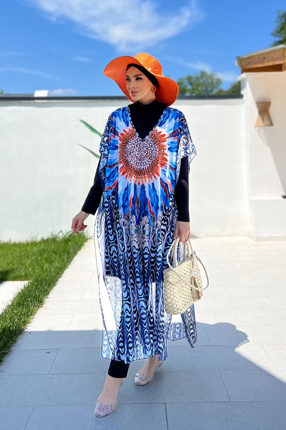 Remsa Mayo Remsa Tesettür Mayo Üzerine Desenli Tek Kaftan Pareo 430-307 Arjantin görsel 3