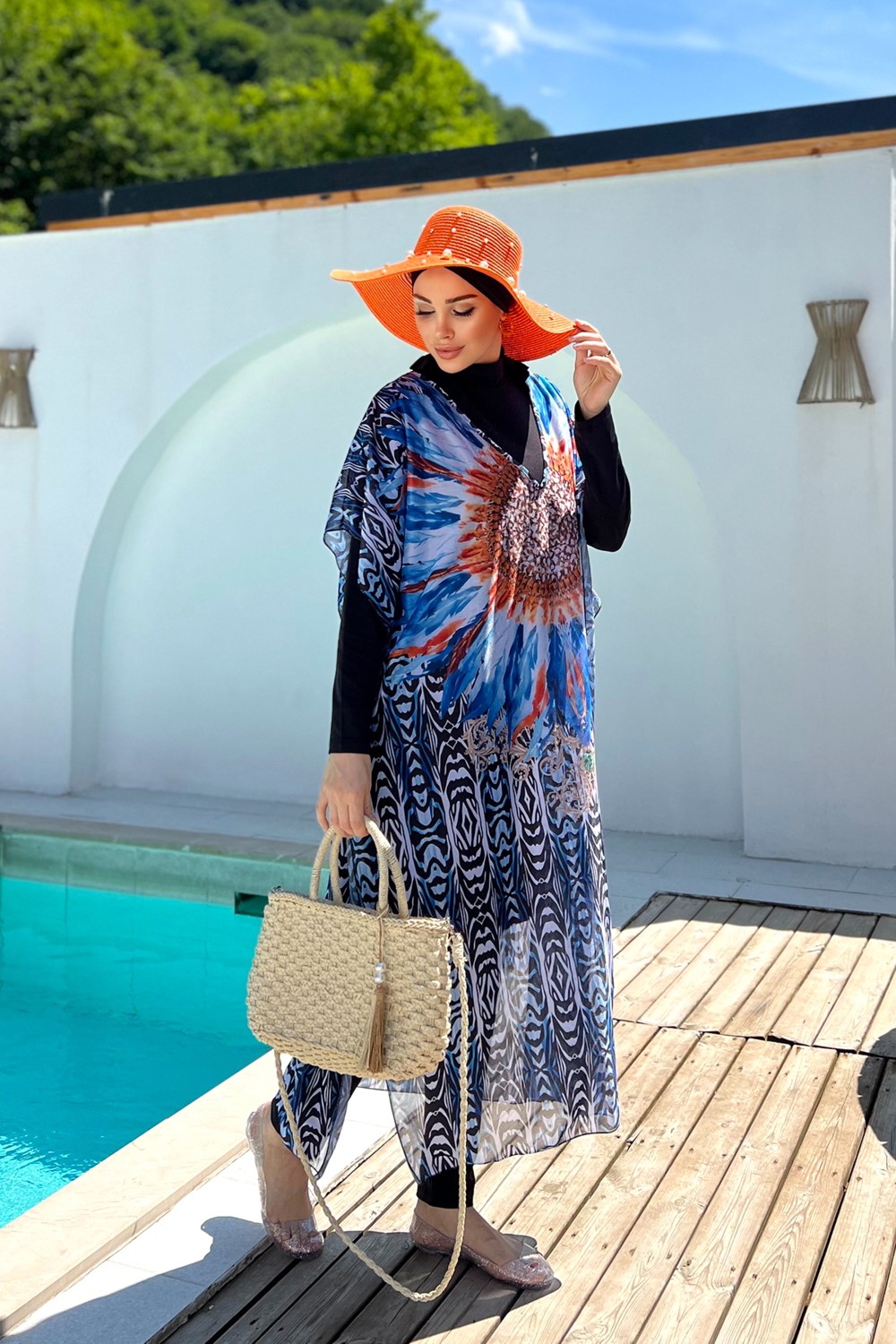Remsa Mayo Remsa Tesettür Mayo Üzerine Desenli Tek Kaftan Pareo 430-307 Arjantin görsel 4