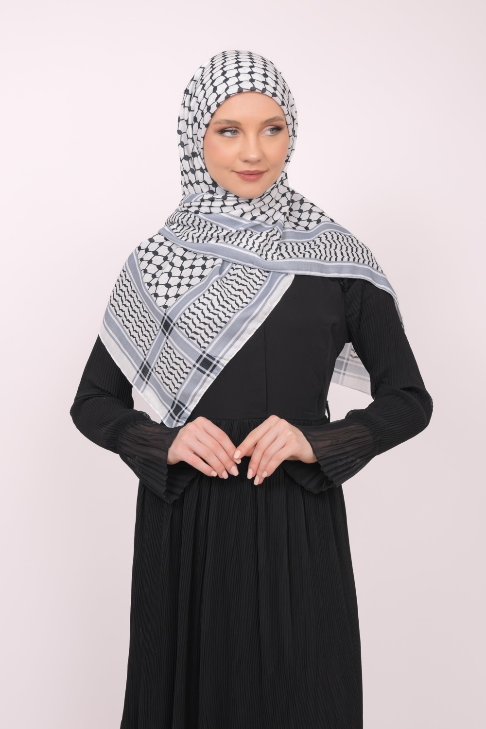 Zaytoon Eşarp Filistin Kefiye Baskısız Kareli Siyah Kadın Şal Polyester Unisex