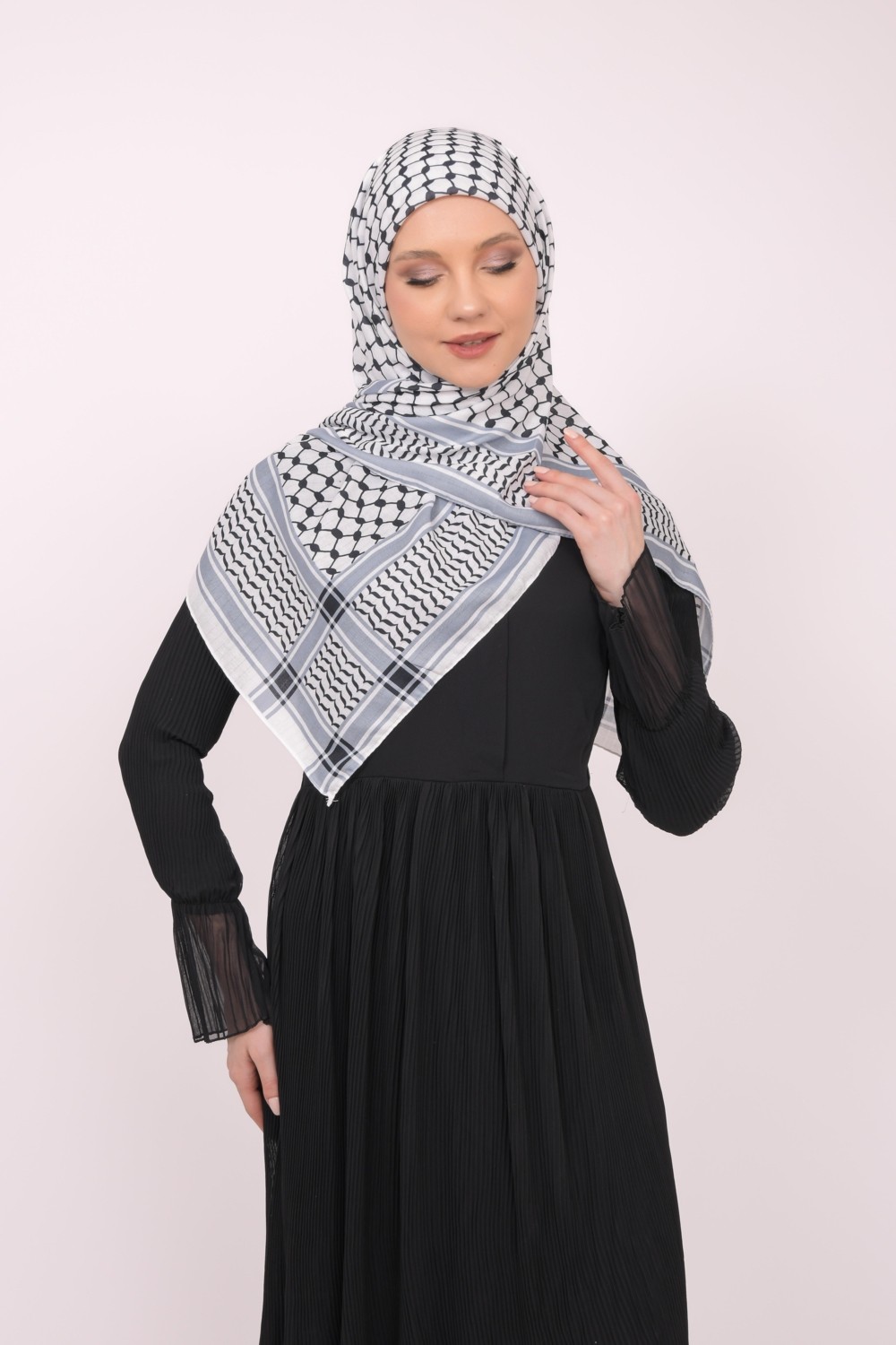 Zaytoon Eşarp Filistin Kefiye Baskısız Kareli Siyah Kadın Şal Polyester Unisex görsel 2