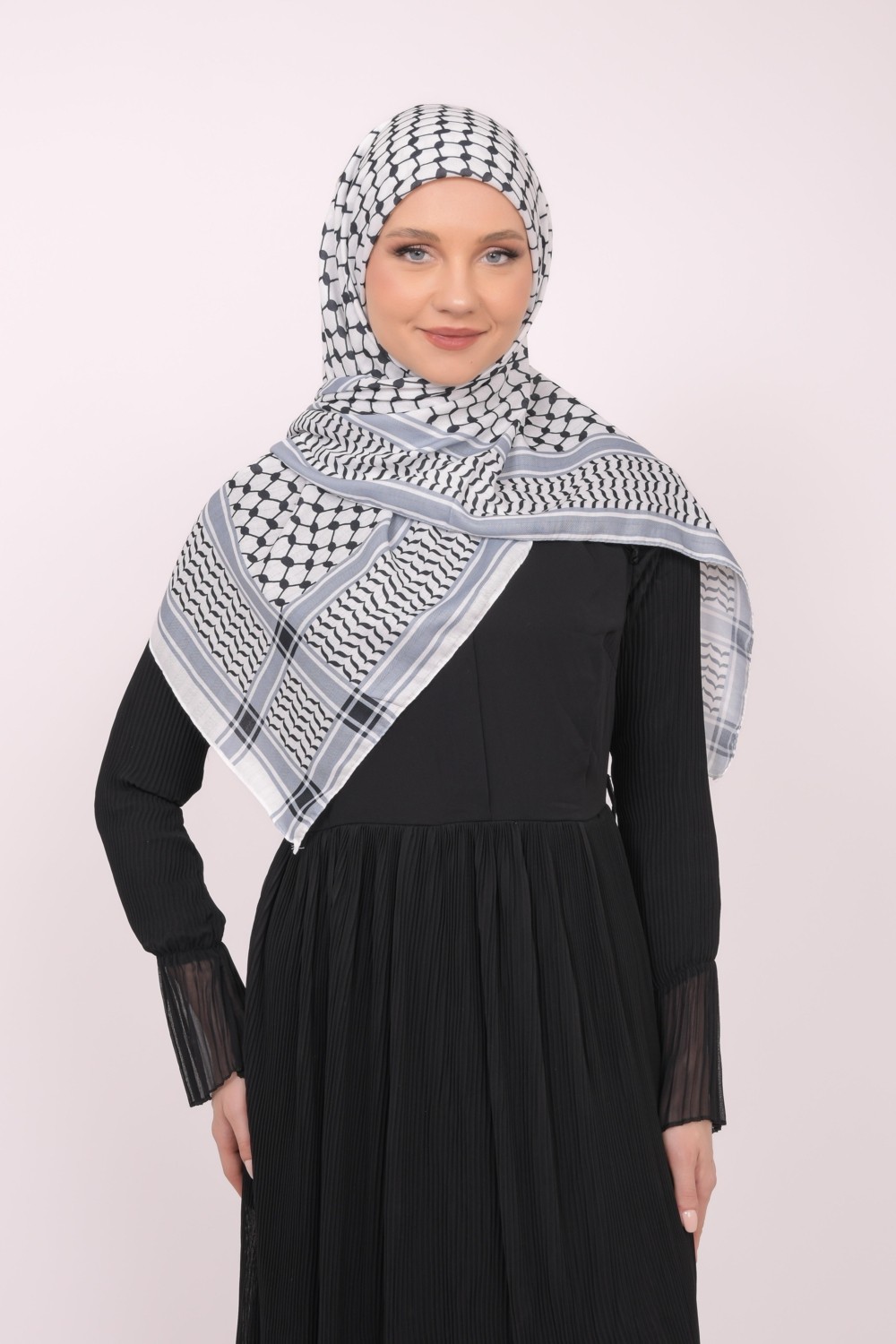 Zaytoon Eşarp Filistin Kefiye Baskısız Kareli Siyah Kadın Şal Polyester Unisex görsel 3