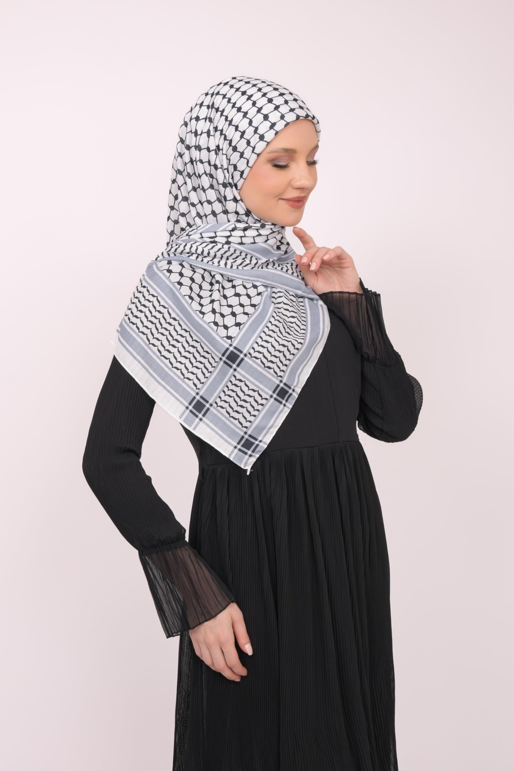 Zaytoon Eşarp Filistin Kefiye Baskısız Kareli Siyah Kadın Şal Polyester Unisex görsel 4