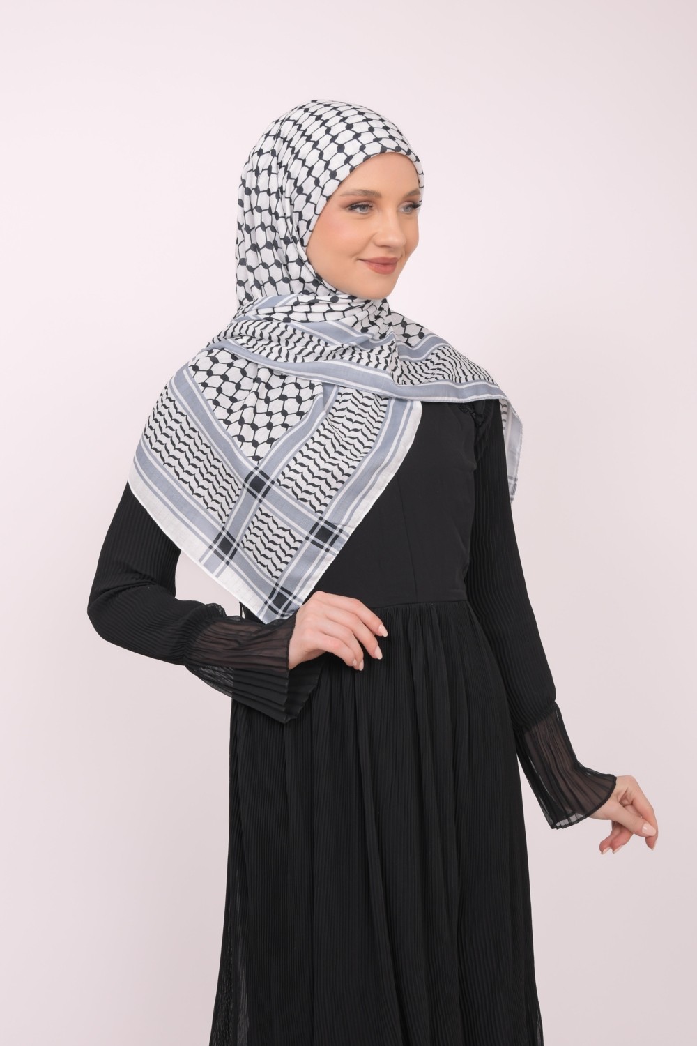 Zaytoon Eşarp Filistin Kefiye Baskısız Kareli Siyah Kadın Şal Polyester Unisex görsel 5