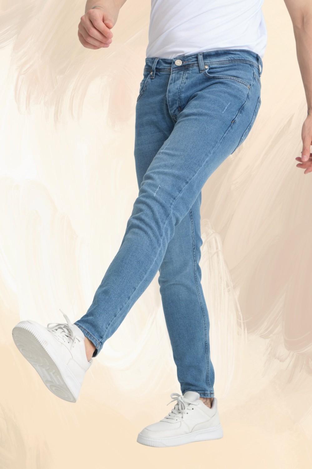 OneZero Erkek Orta Mavi Destroy Skinny Fit Pantolon görsel 2