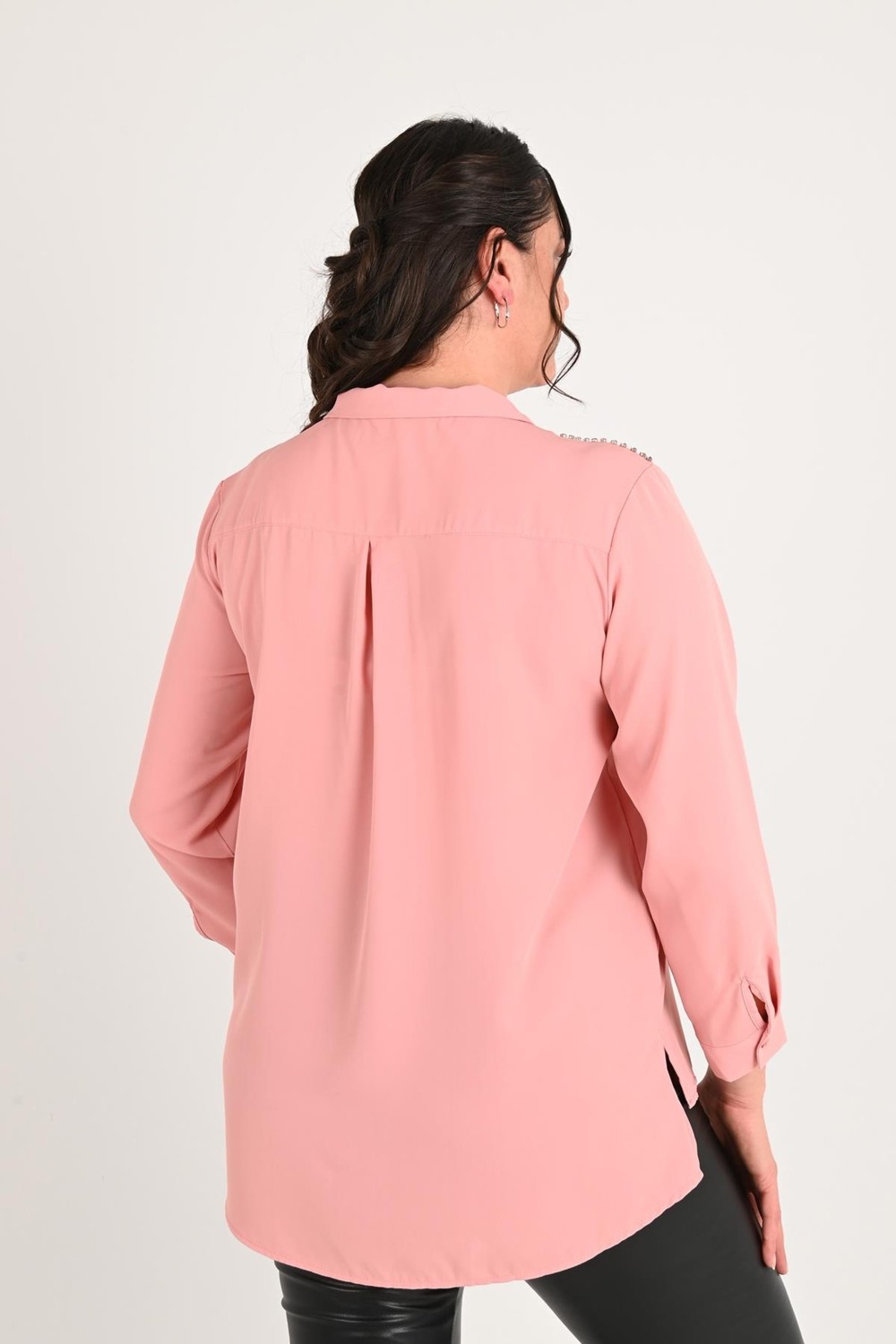 Moda Xlarge Kadın Büyük Beden Omuz Taş Detaylı Gömlek 1687-24 görsel 2