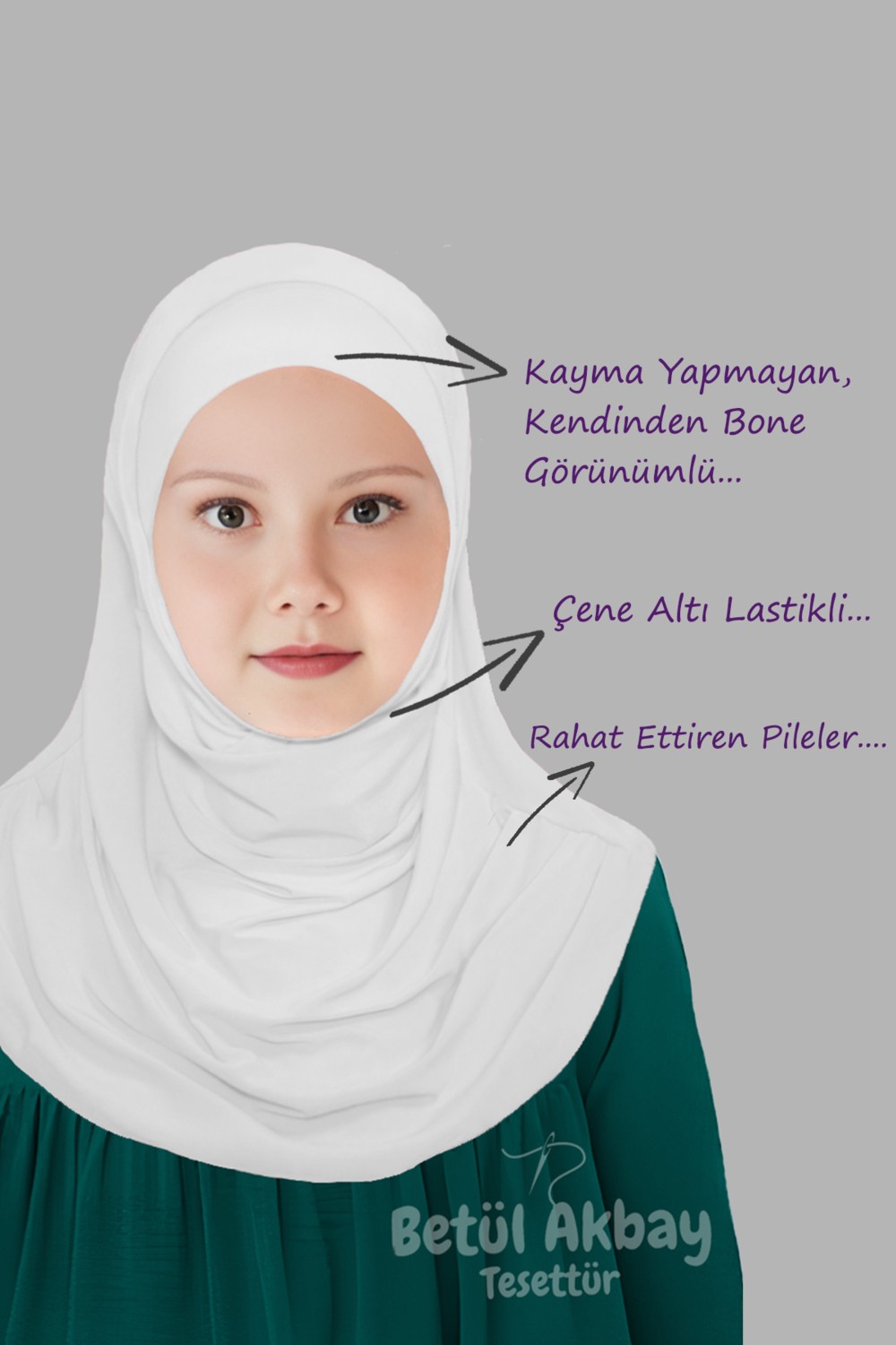 Betül Akbay Kız Çocuk Pratik Başörtü Pamuk Meryem Model Siyah görsel 8