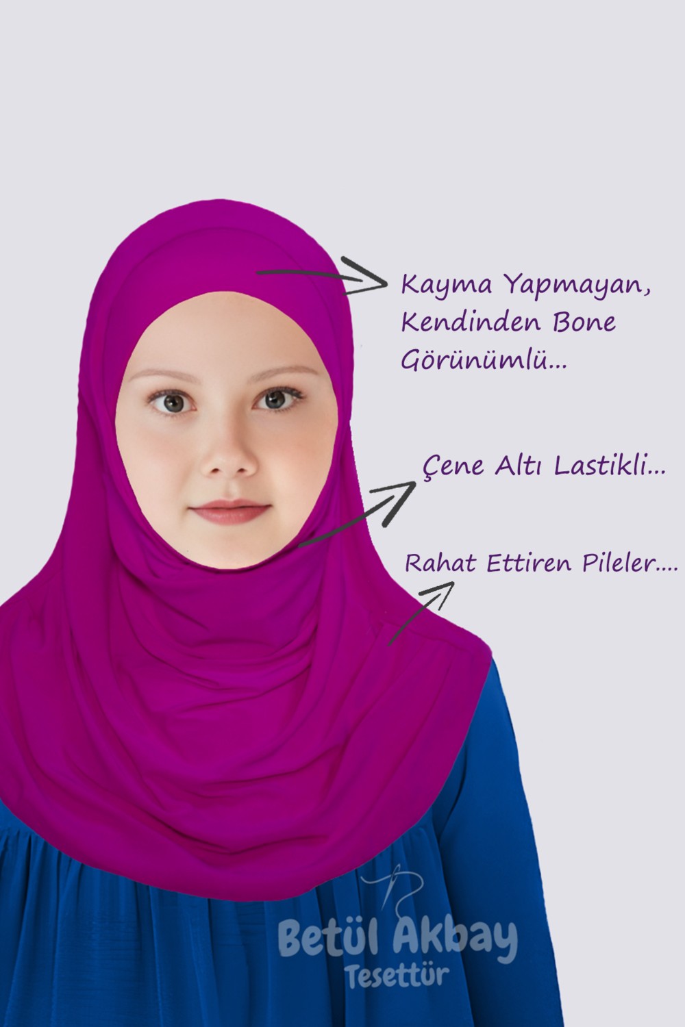 Betül Akbay Kız Çocuk Pratik Başörtü Pamuk Meryem Model Siyah görsel 5