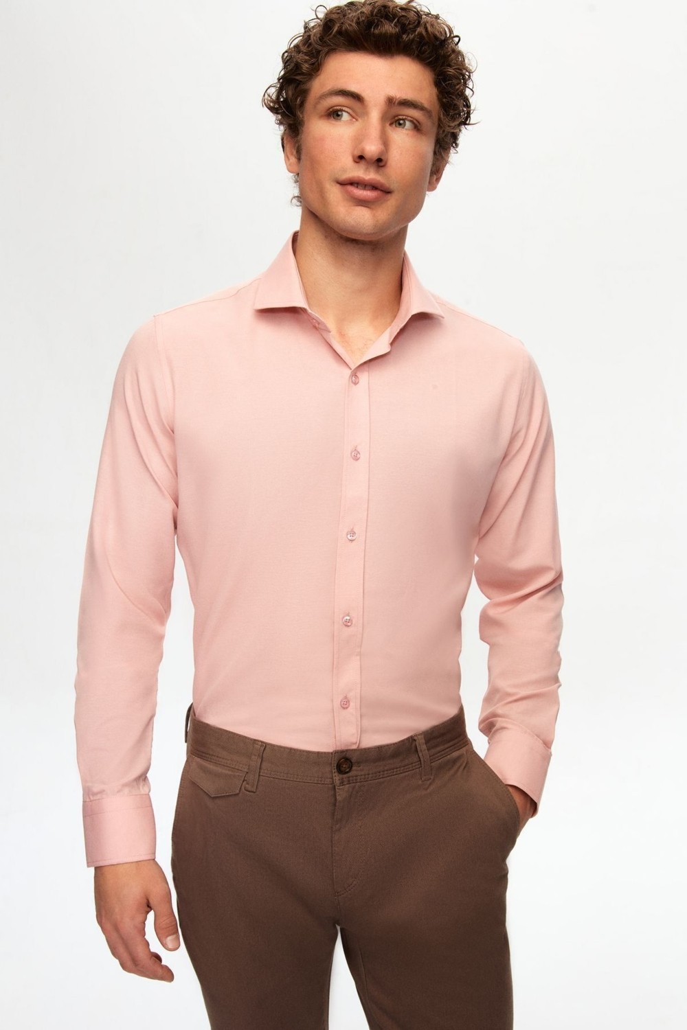 D'S Damat Ds Damat Slim Fit Acı Kahve Klasik Kravatlık Uzun Kol Kolay Ütülenebilir Gömlek 2HF02ORT5185