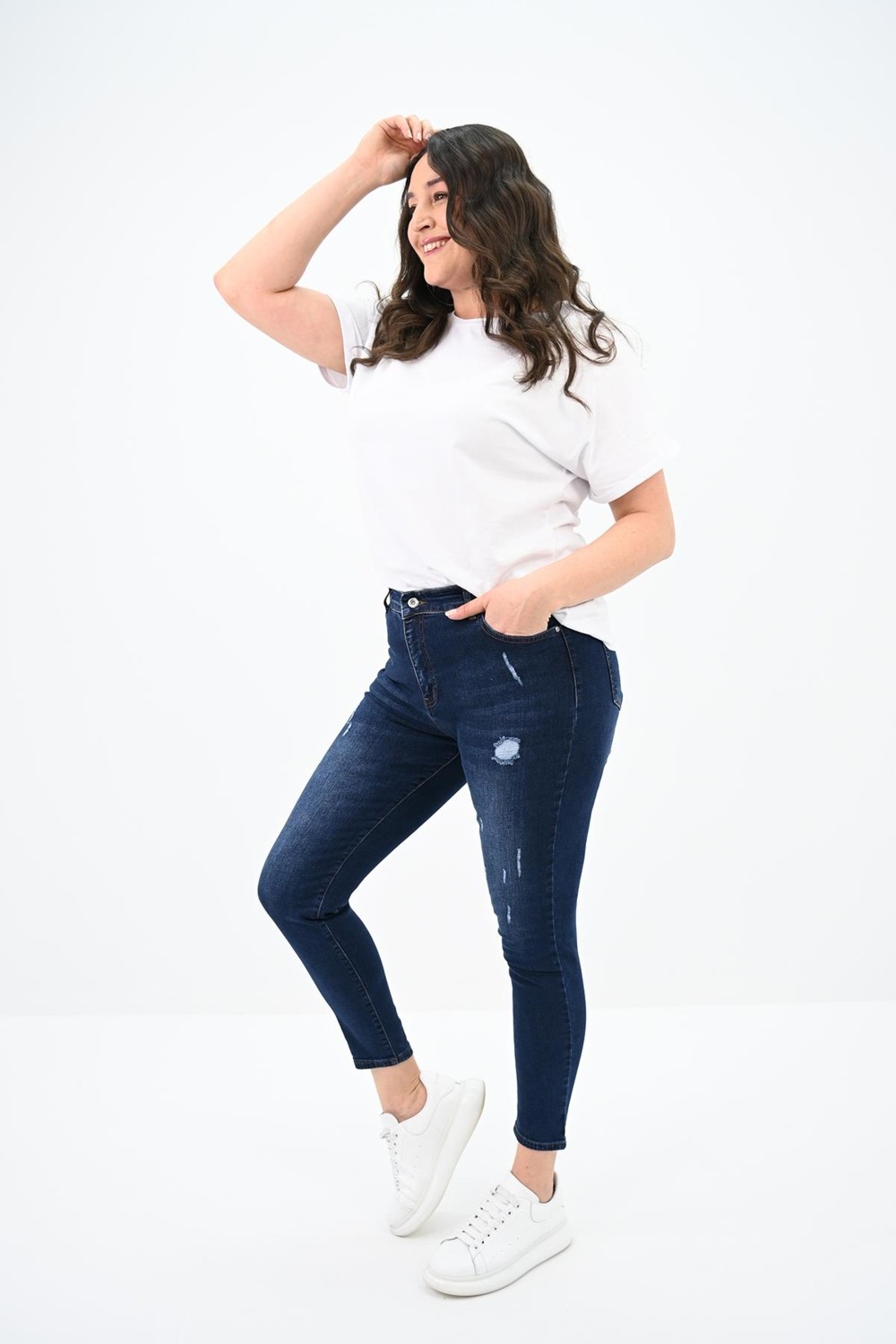 Moda Xlarge Kadın Büyük Beden Lacivert Jean Pantolon 6177-23