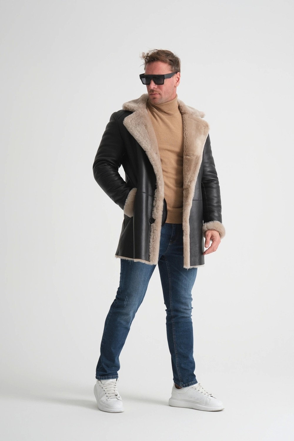 By Marki Marki Lüks Erkek Deri Kaban, 90 cm Uzunluk, Hakiki Kürk Yaka, Premium Siyah Dış Yüzey - 500522 görsel 2