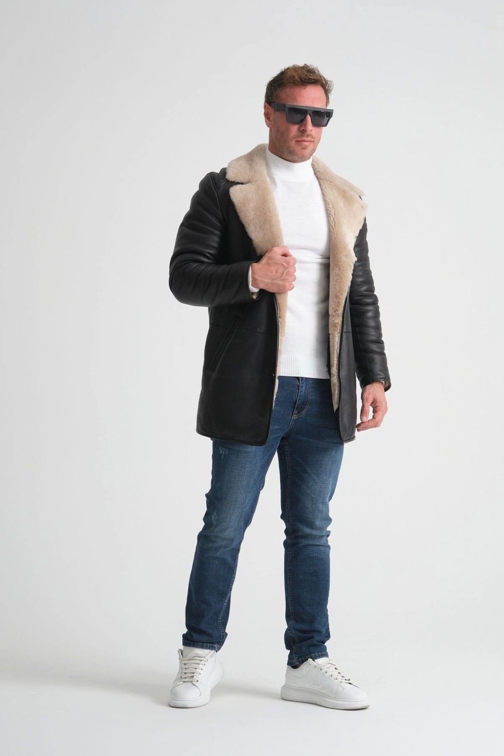 By Marki Marki Deri Kaban, Erkek Içi Kaban, 90 cm Uzun Kaban Yaka, Premium Siyah görsel 4