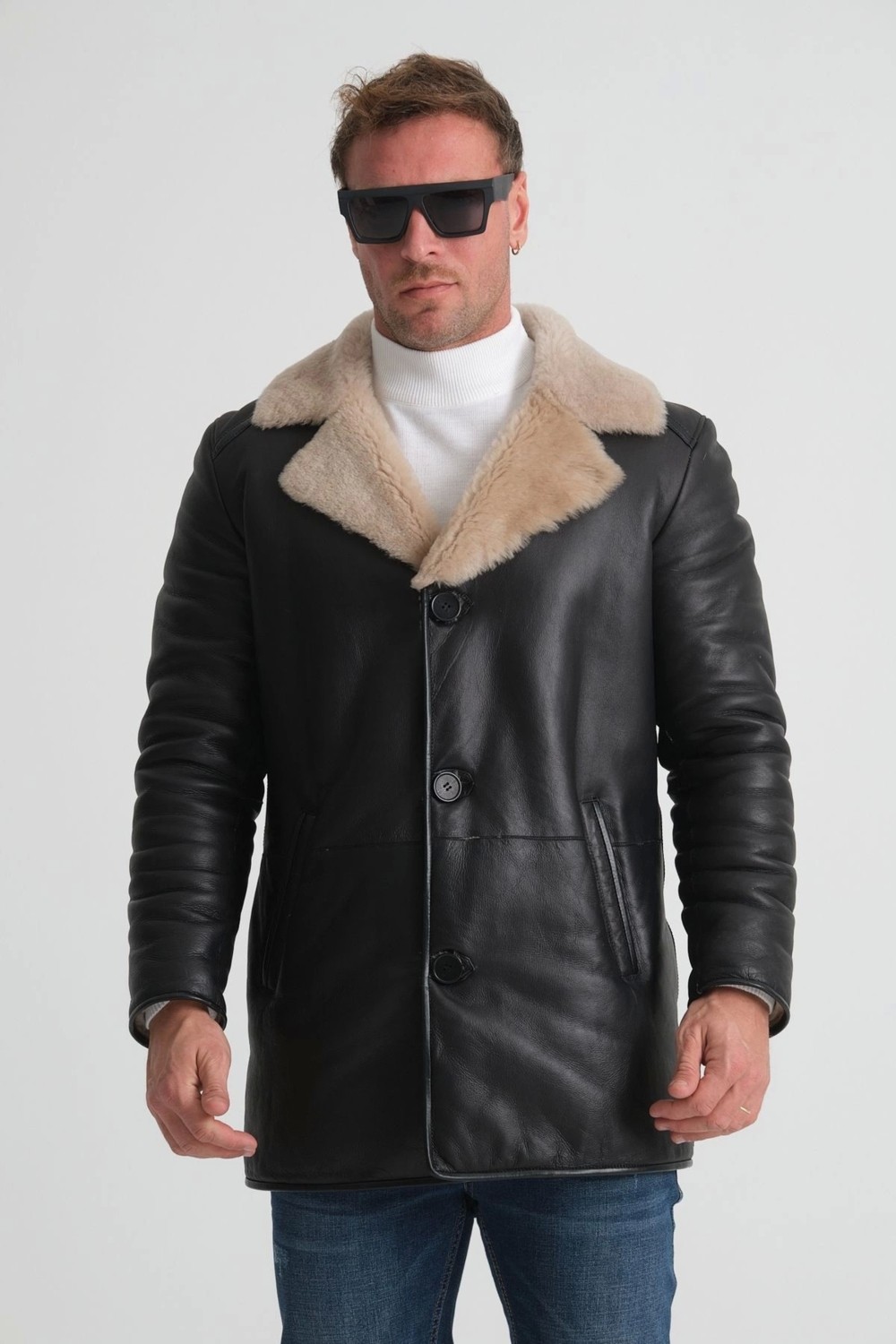 By Marki Marki Deri Kaban, Erkek Içi Kaban, 90 cm Uzun Kaban Yaka, Premium Siyah görsel 6