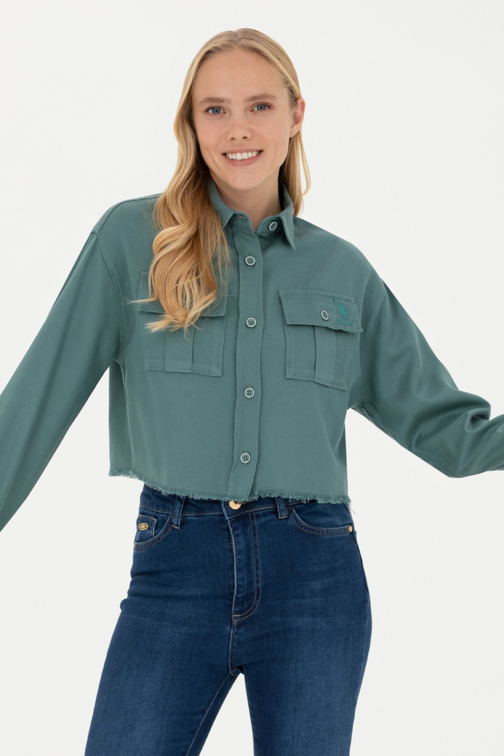 U.S. Polo Assn. Kadın Coconut Uzun Kollu Gömlek 50271427-VR153 görsel 8