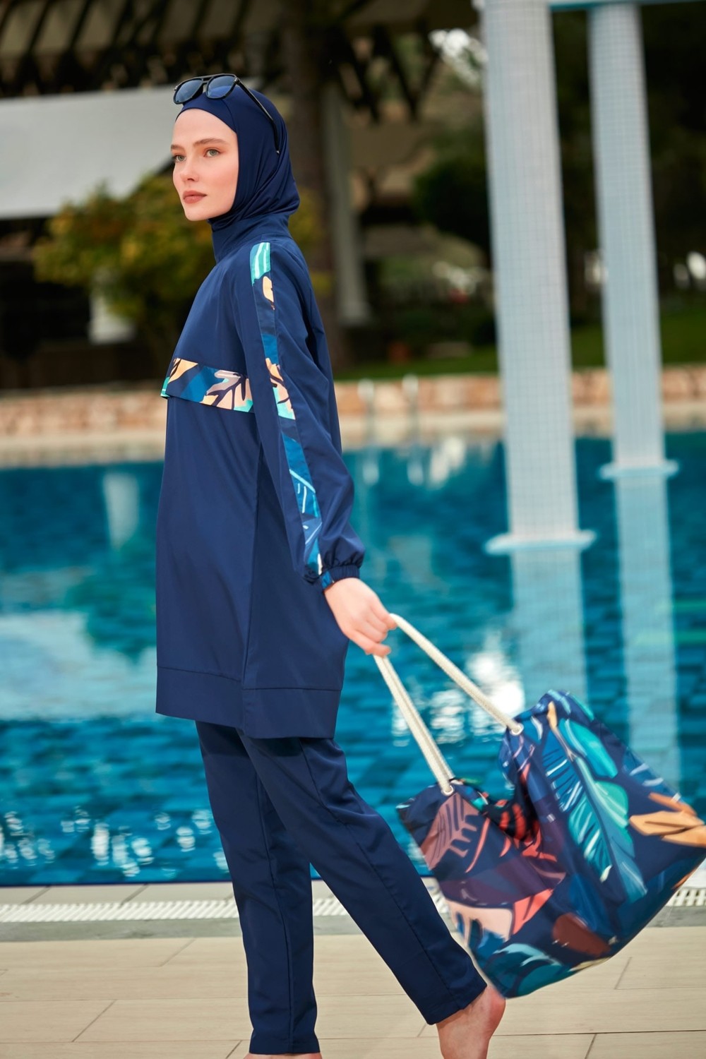 Marina Desenli Tam Kapalı Tesettür Mayo R2413 görsel 2