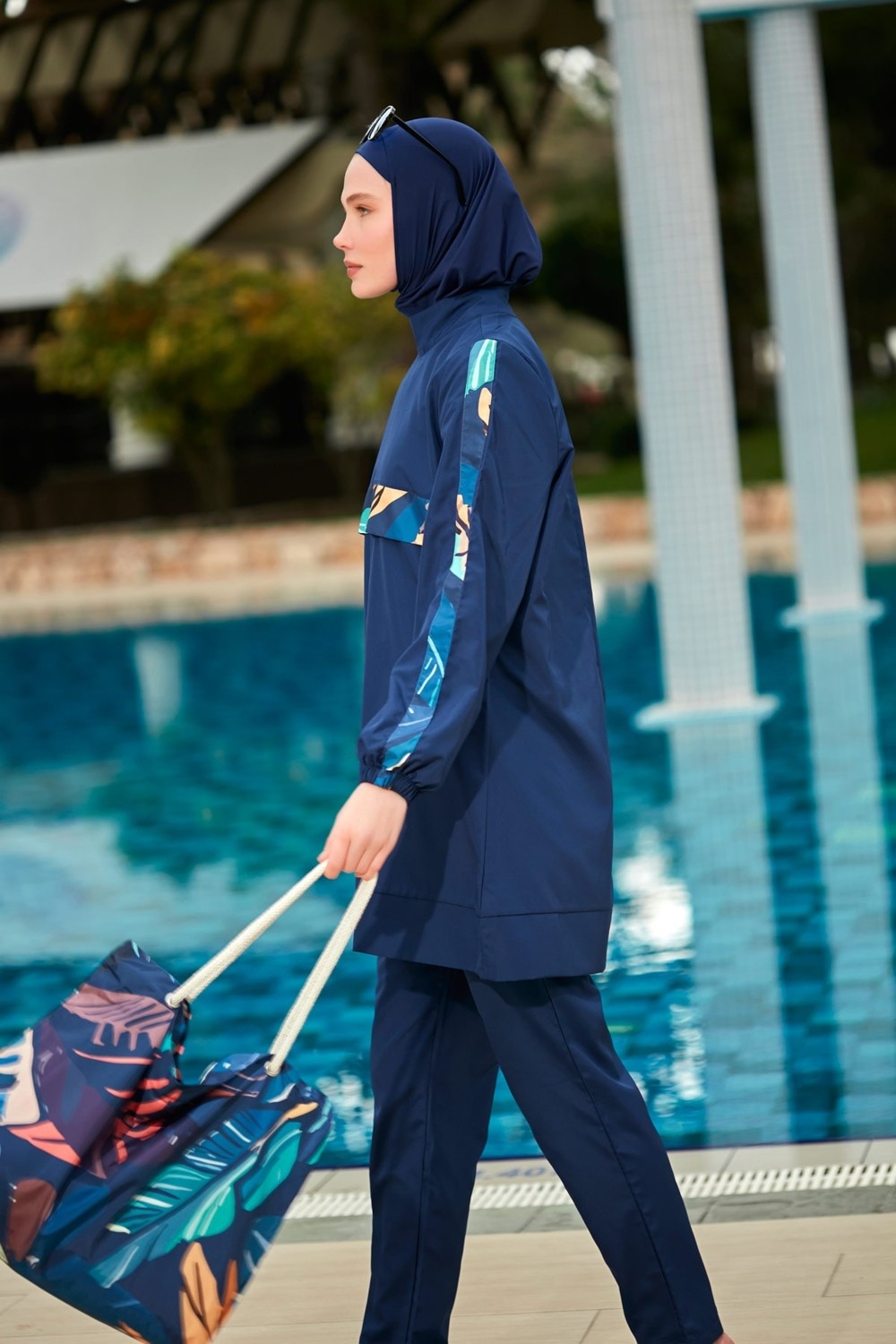 Marina Desenli Tam Kapalı Tesettür Mayo R2413 görsel 4