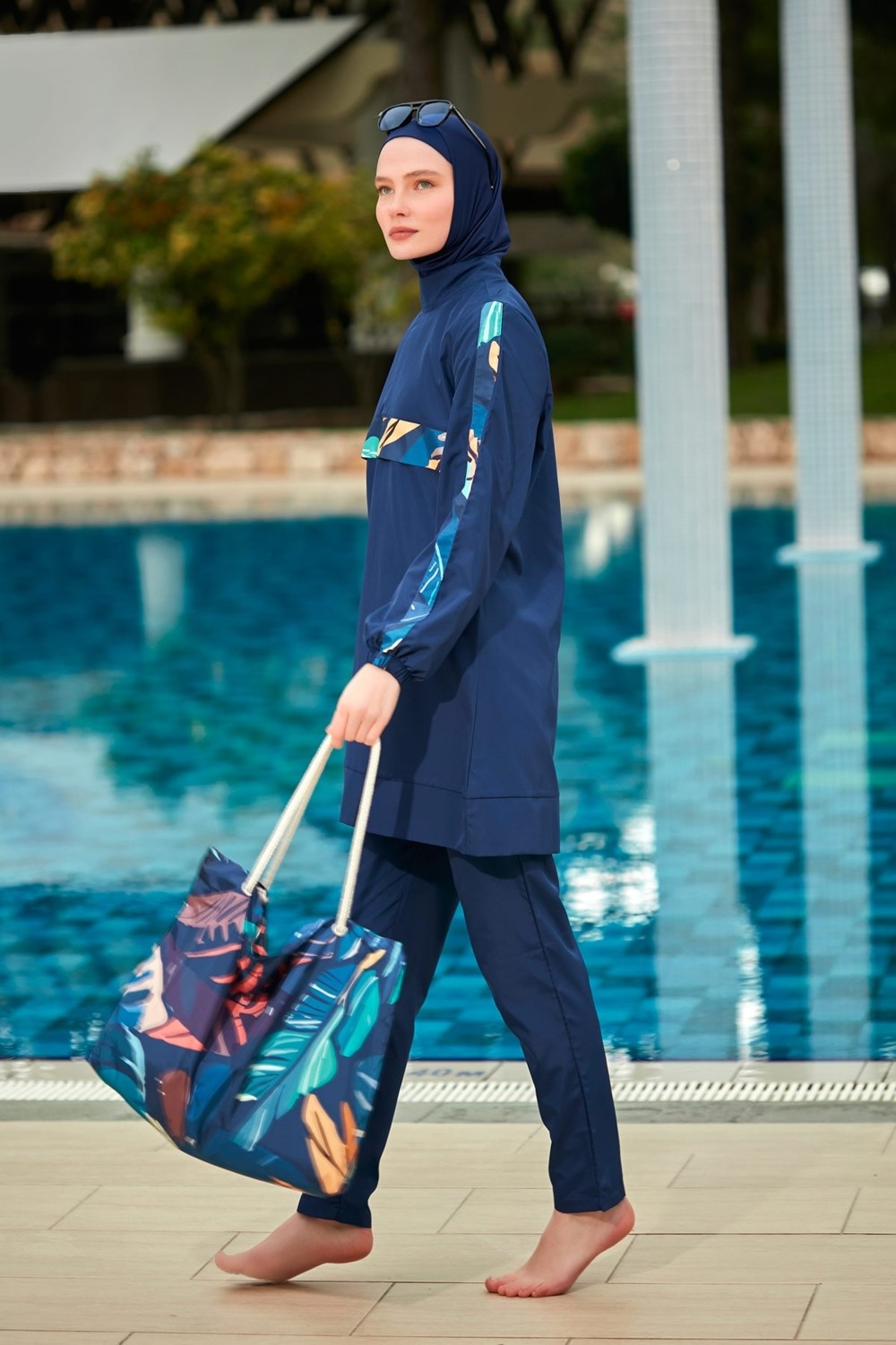 Marina Desenli Tam Kapalı Tesettür Mayo R2413 görsel 5