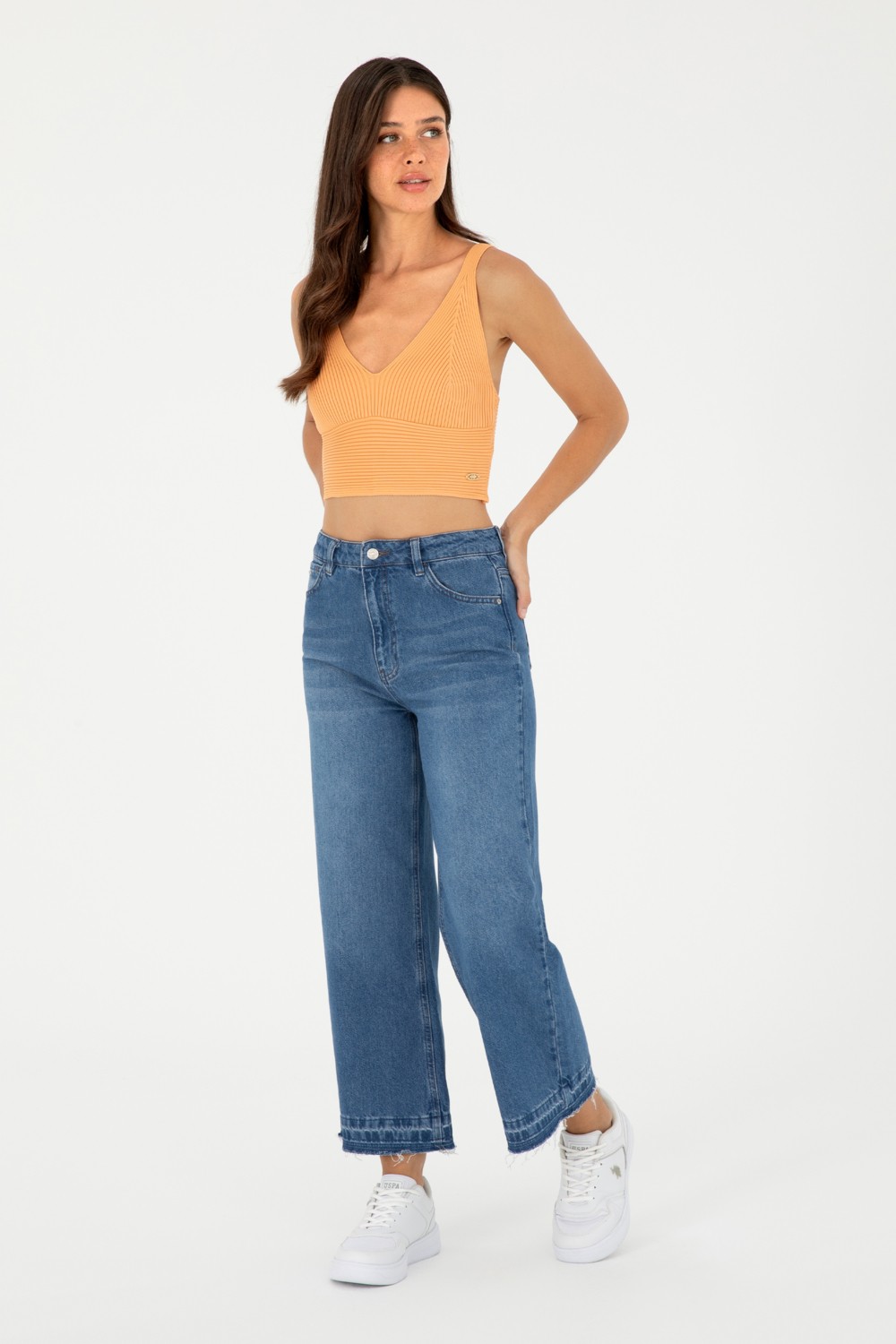 U.S. Polo Assn. Kadın Mavi Flare Cropped Fit Jean Pantolon 50282856-DN0022 görsel 3