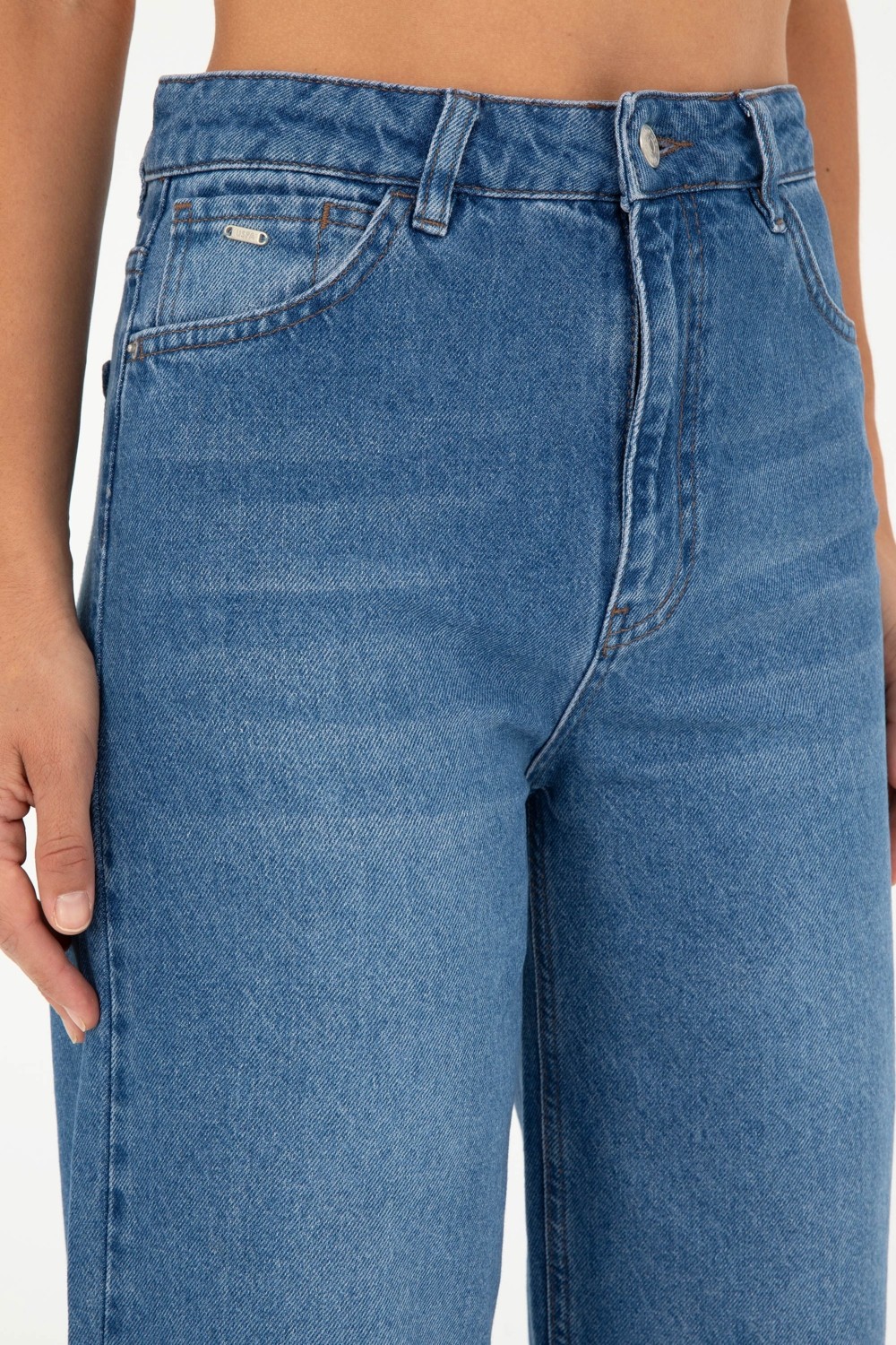 U.S. Polo Assn. Kadın Mavi Flare Cropped Fit Jean Pantolon 50282856-DN0022 görsel 5